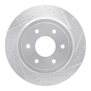 Nissan Titan XD Brake Rotor (1) - Rear Right - R1 Concepts - Drilled & Slotted - Silver - `16-`24 Nissan Titan XD Brake Rotor (1) - Rear Right - R1 Concepts - Drilled & Slotted - Silver - `16-`24